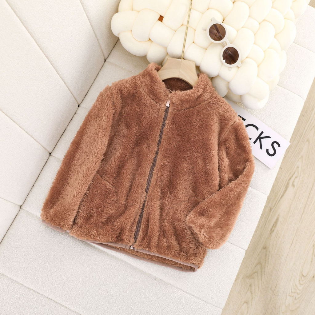 Áo Khoác Lót Lông Cừu San Hô Giữ Ấm Thời Trang Xuân Thu Cho Bé