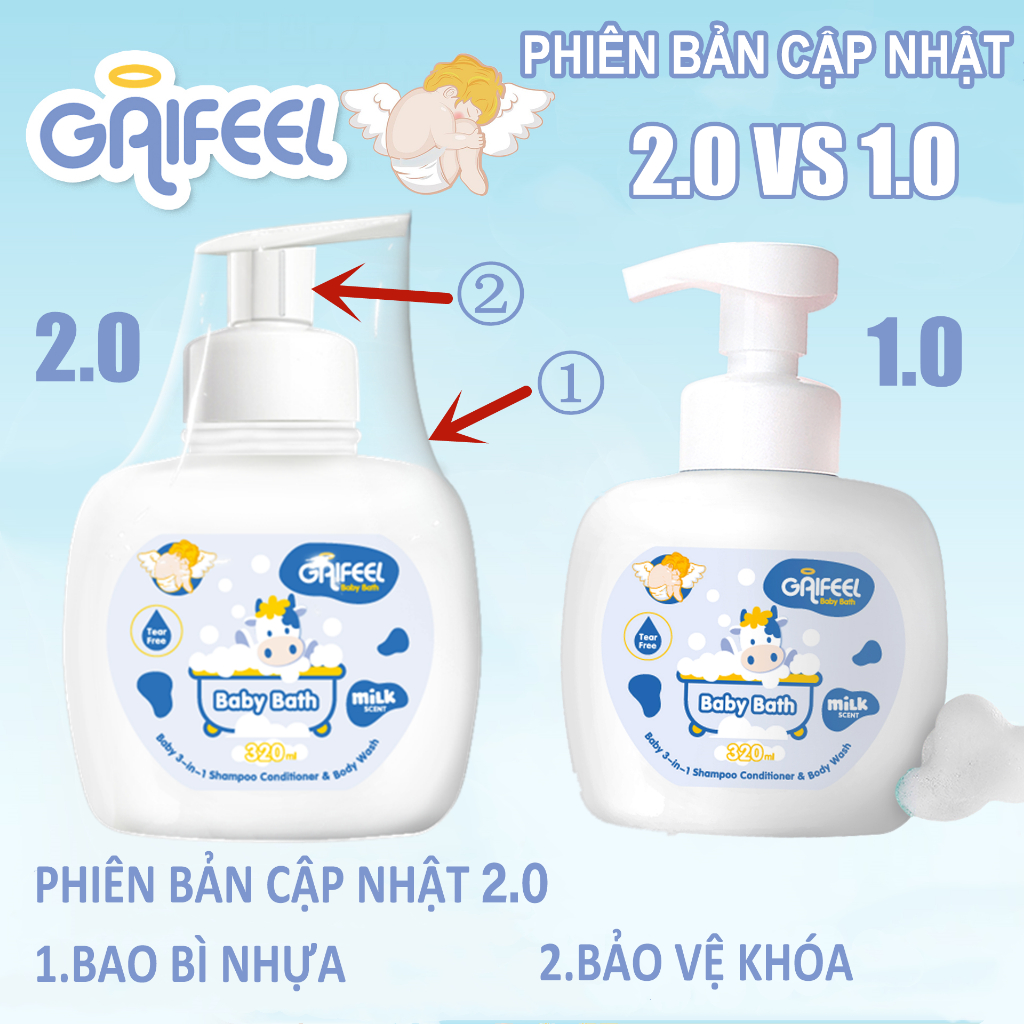 Sữa tắm Sữa thơm sữa tắm Gel GAIFEEL hương sữa cho bé 320ml（2 Chai）