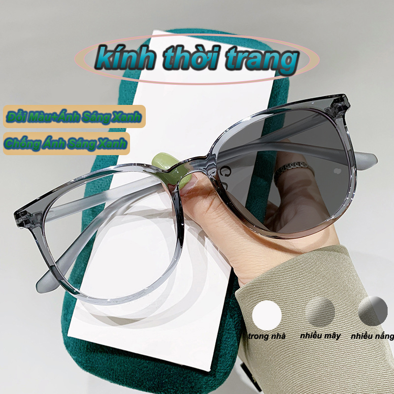 Kính đổi màu nữ khi ra nắng chống ánh sáng xanh tròng 0 độ cận Nam và nữ thời trang tính tròng Chống tia UV400 Tự động đổi màu trong vòng 5 giây dưới ánh sáng mặt trời bảo vệ mắt Ống kính và khung chất lượng cao Đáp ứng nhu cầu mặc hàng ngày