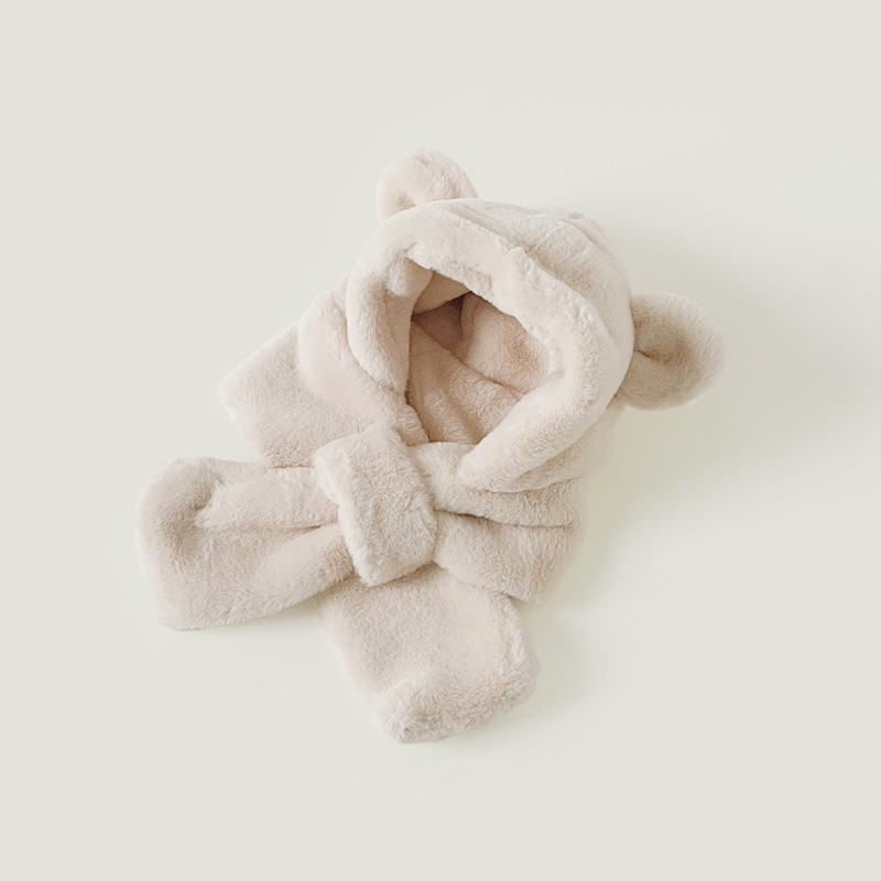 Mũ Trùm Đầu Kiêm Khăn Choàng Lông Dày Dặn Giữ Ấm Tai Hình Gấu Nhỏ one piece Dễ Thương