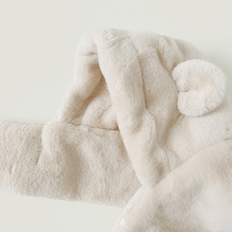 Mũ Trùm Đầu Kiêm Khăn Choàng Lông Dày Dặn Giữ Ấm Tai Hình Gấu Nhỏ one piece Dễ Thương