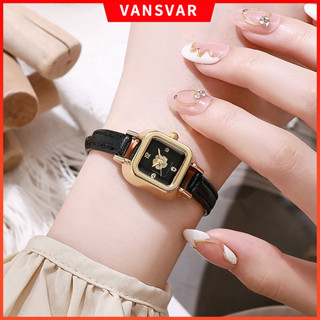 Đồng Hồ Đeo Tay Dây Da Mặt Vuông Nhỏ Họa Tiết Hoa Thời Trang Cho Nữ