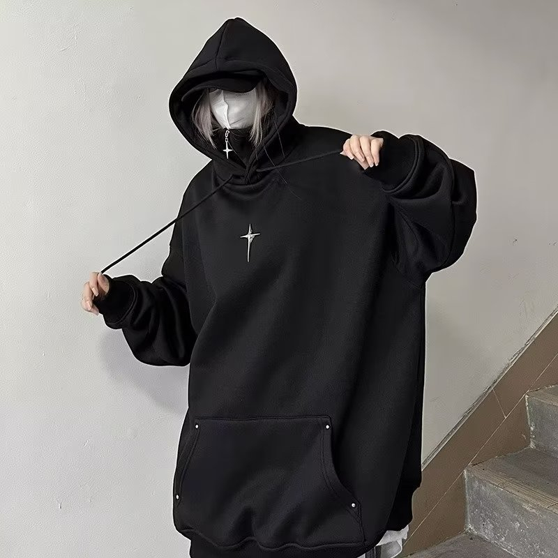 Áo Hoodie Cổ Cao Dáng Rộng Phối Khóa Kéo Thời Trang áo hoodie có dây kéo Retro Mỹ hoodie zip Nam Nữ