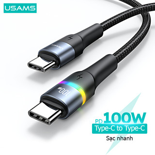 Usams Dây Cáp Sạc Nhanh PD 100W 6A USB Type C Có Đèn LED Nhiều Màu Sắc Dành Cho Điện Thoại / Máy Tính Bảng / Laptop