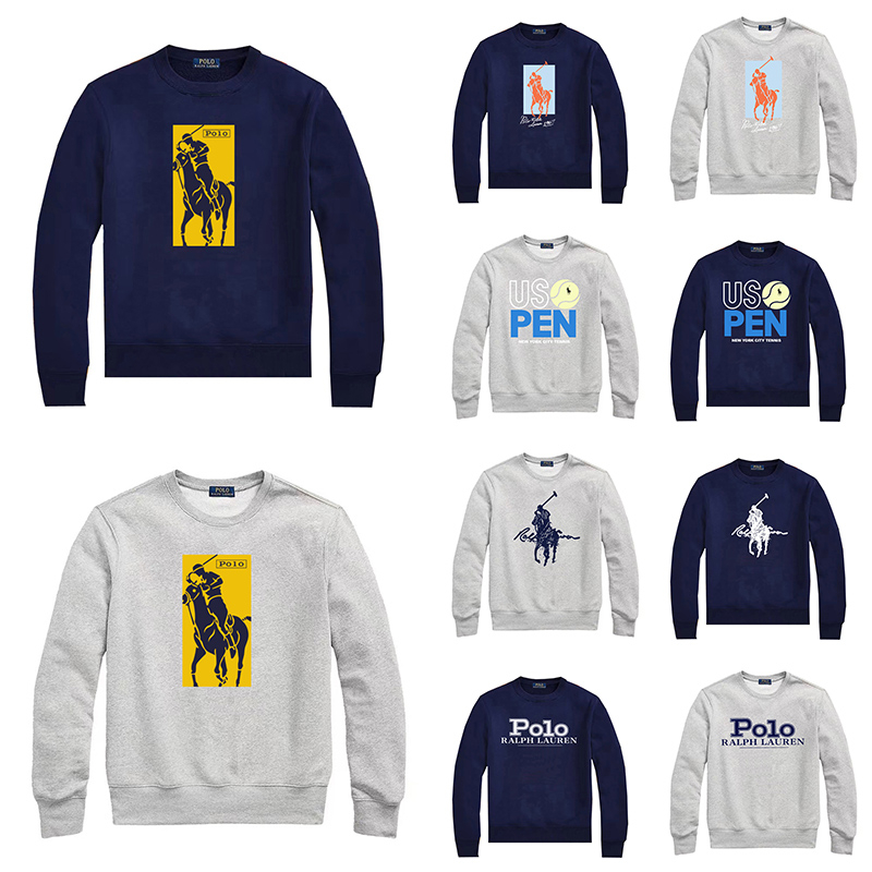 Áo thun cổ tròn nam Ralph Lauren mới Áo nỉ dài tay Polo, áo thun dài tay, áo phông đại học dài tay, in logo, áo khoác chui đầu mỏng