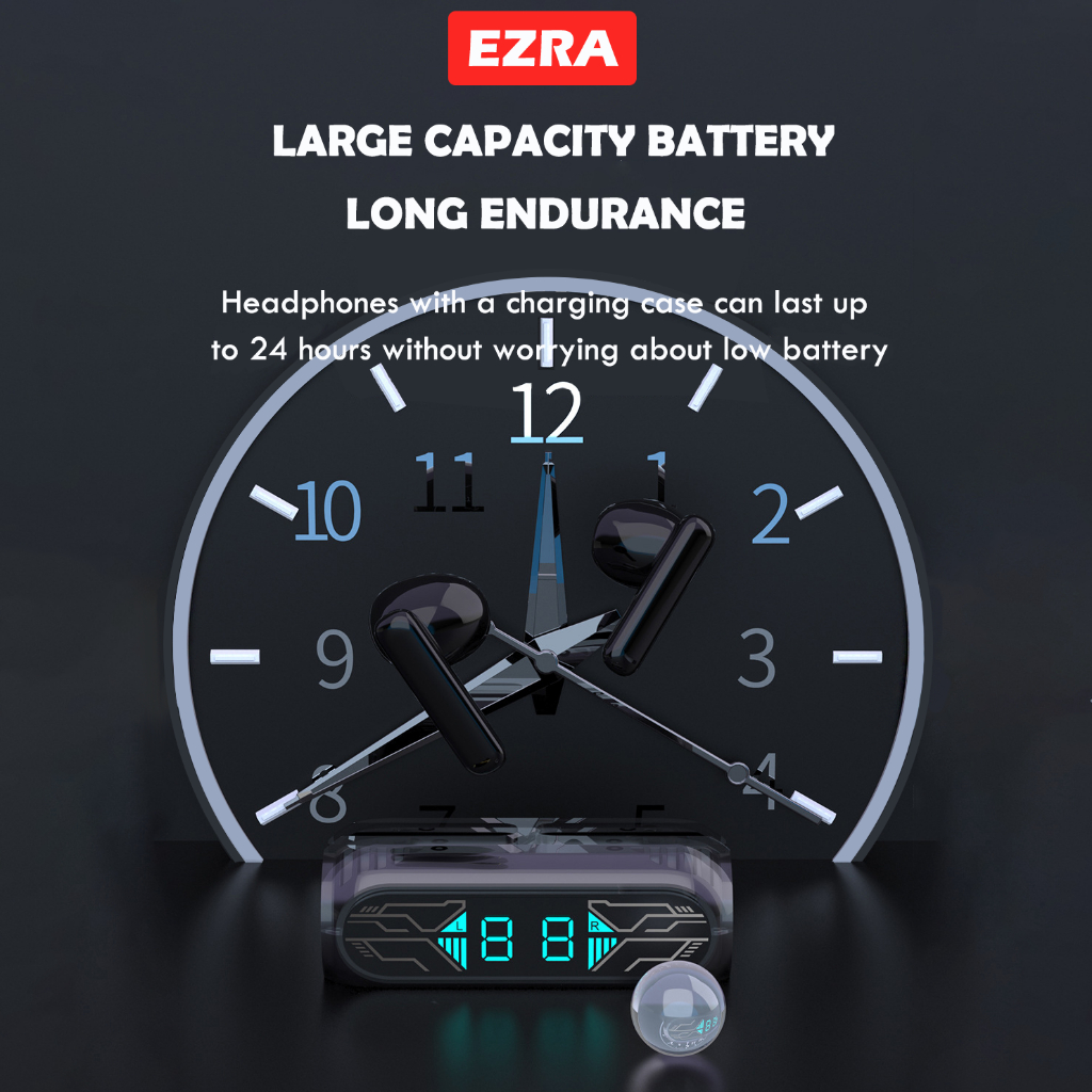 Ezra Tai Nghe Nhét Tai bluetooth Không Dây Siêu Dài Chống Ồn Màn Hình Kỹ Thuật Số Phong Cách Thể Thao