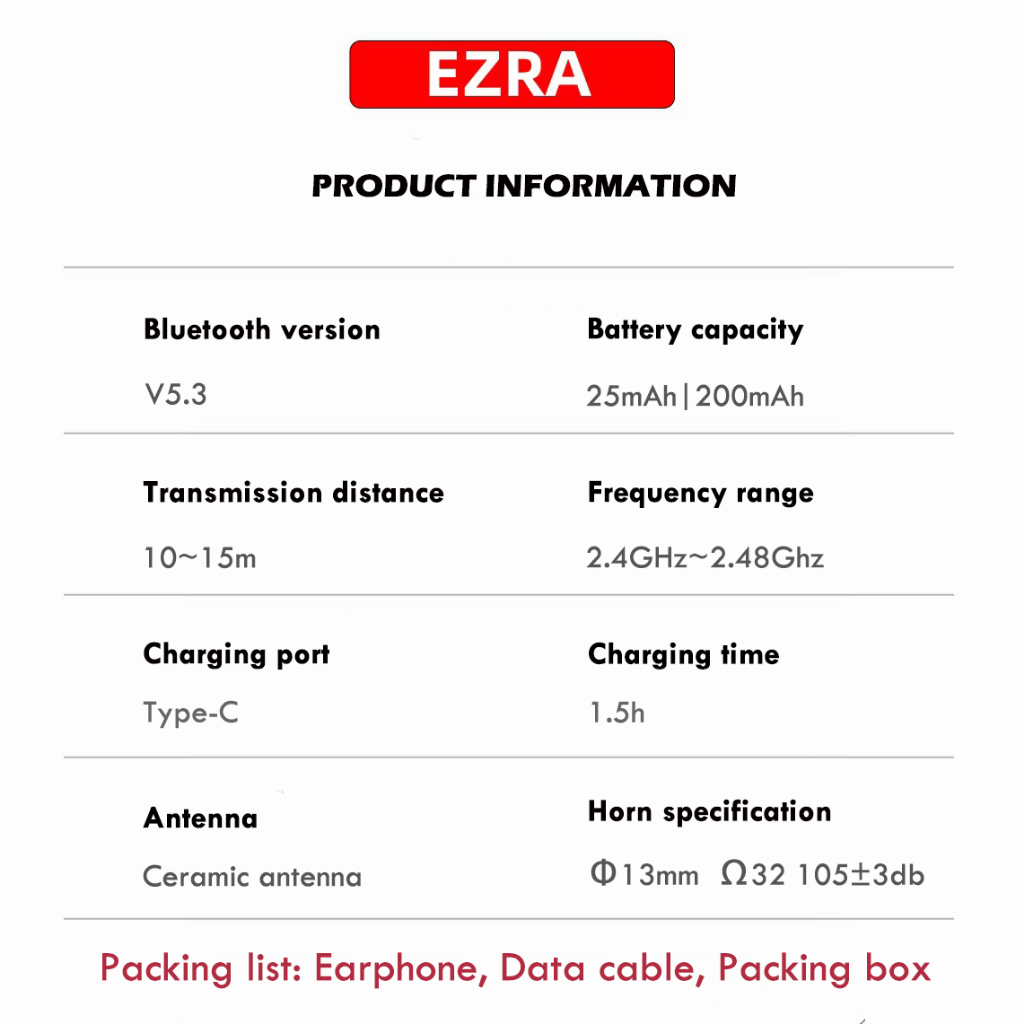 Ezra Tai Nghe Nhét Tai bluetooth Không Dây Siêu Dài Chống Ồn Màn Hình Kỹ Thuật Số Phong Cách Thể Thao