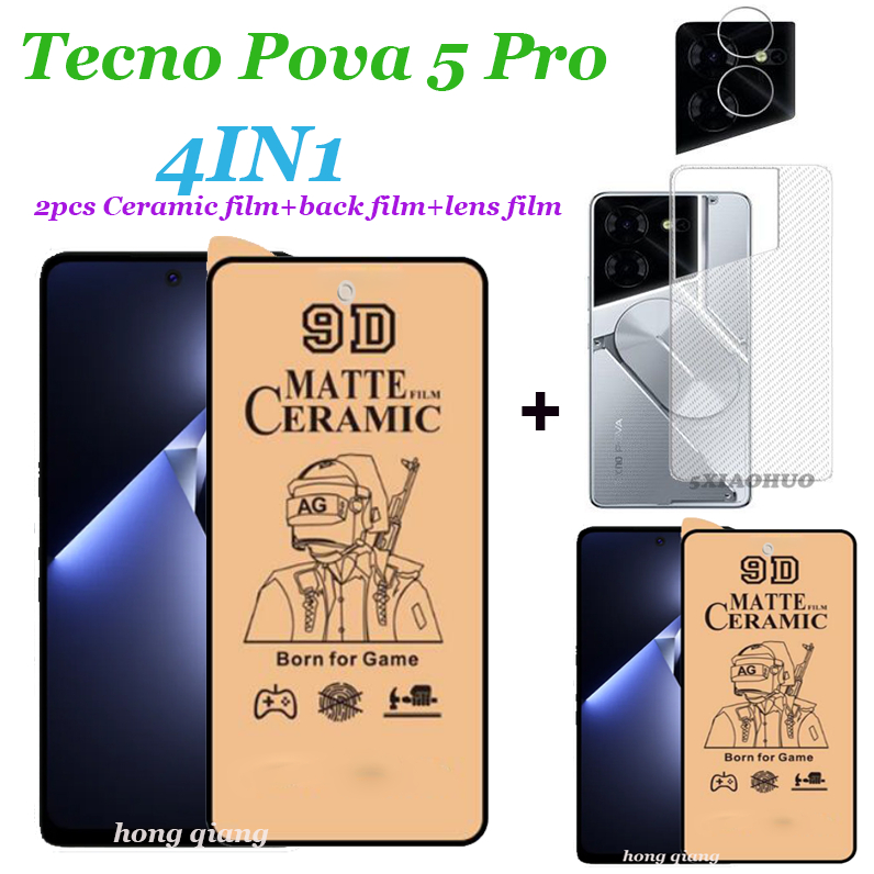 (4 trong 1) Dành Cho Tecno Pova 5 Pro Pova 6 Pro Phim Gốm Màn Hình Tecno Pova 5 Pova 4 Pova 3 Pova 2 2 Chiếc Kính Cường Lực Gốm + Phim Mặt Sau + Phim Ống Kính