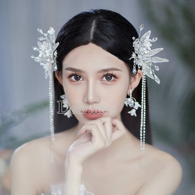 Kẹp Tóc Trang Điểm Đám Cưới Viền Hoa Pha Lê Trắng Đẹp Mắt Cho Cô Dâu