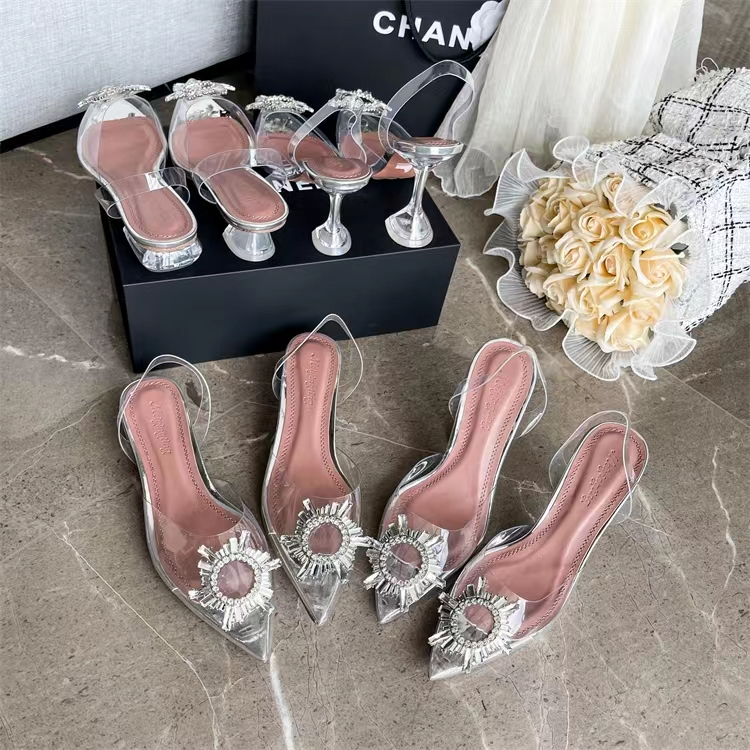 【#跟高2Dây Cáp 5cm. 5cm #跟高3Dây Cáp 5cm. 5cm #跟高7CM #跟高9CMGiày Sandal Cao Gót Mũi Nhọn Quai Trong Suốt