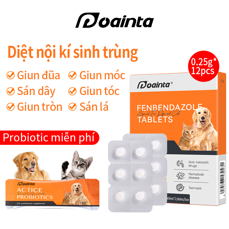PUAINTA Chó Mèo Viên tẩy giun loại bỏ ký sinh trùng cho chó mèo giúp thú cưng của bạn luôn khoẻ mạnh 12viên