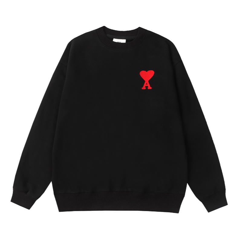 Áo Sweater Dệt Kim Tay Dài Cổ Tròn In Hình Trái Tim 360g Thời Trang Đường Phố Cho Nam Và Nữ