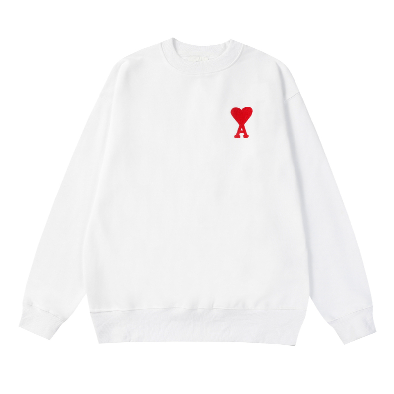 Áo Sweater Dệt Kim Tay Dài Cổ Tròn In Hình Trái Tim 360g Thời Trang Đường Phố Cho Nam Và Nữ