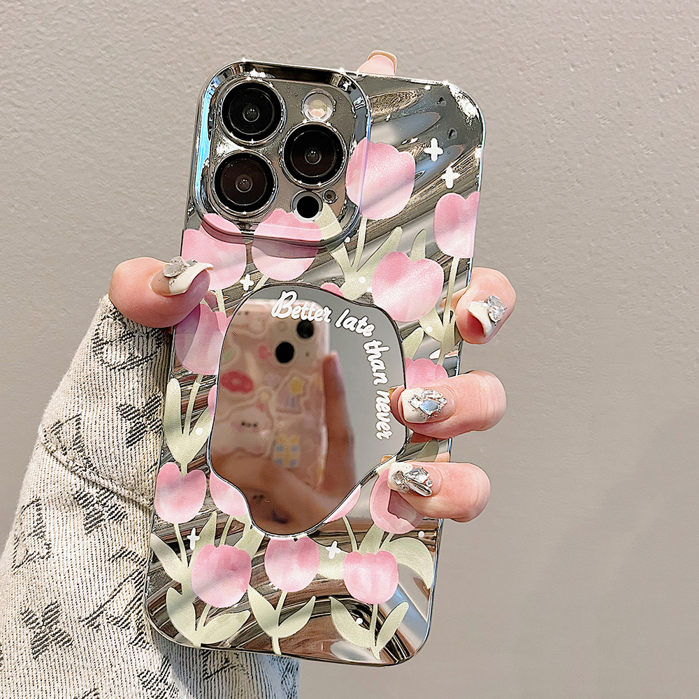 Bao Da Điện Thoại Tráng Gương Họa Tiết Hoa tulip Cho iphone 15 pro max 13pro 14promax 11 iphone 15 14 13 12 pro max Ốp