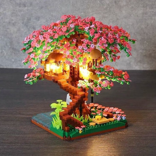 Diy Tree House Toy Assembly Model Mini Sakura House Khối xây dựng Đồ chơi