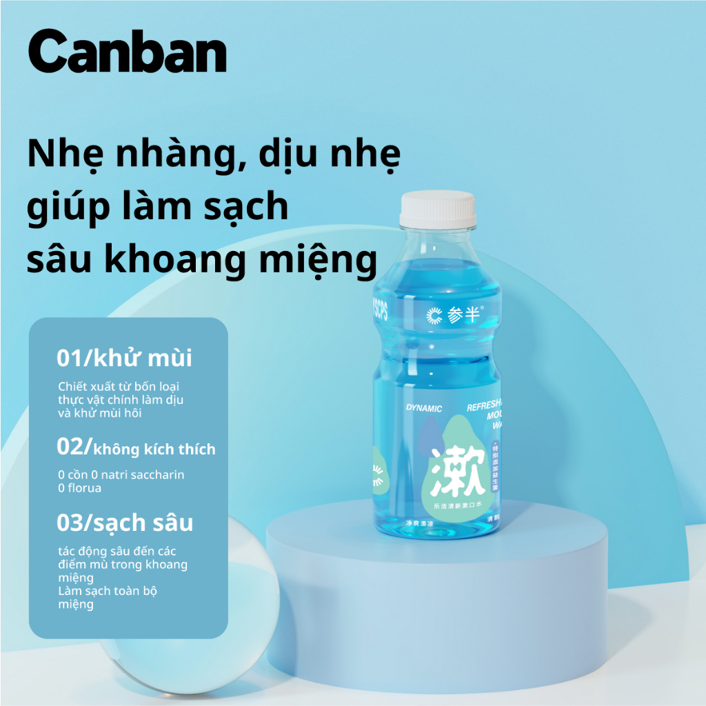 Canban Nước súc miệng lợi khuẩn Canban 500ml mùi bạc hà dễ mang theo chăm sóc vệ sinh răng miệng cho hơi thở thơm lâu