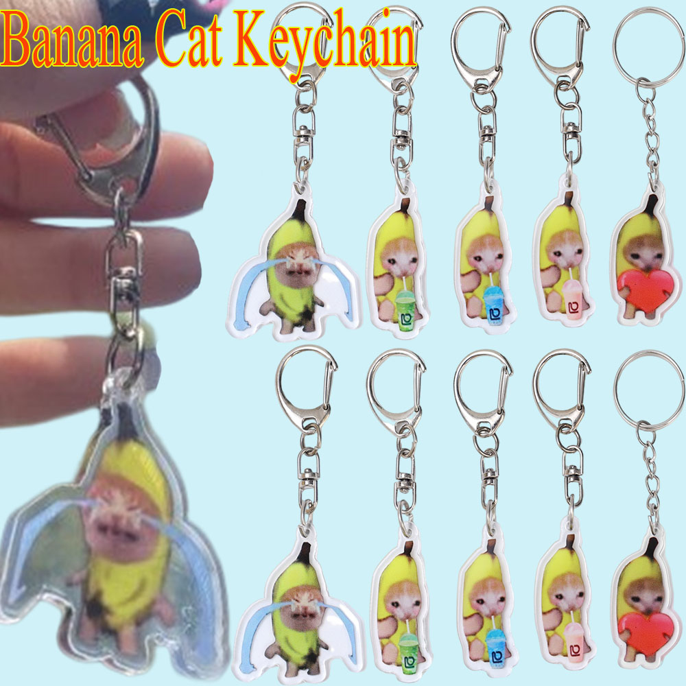 Móc Khóa Acrylic Hình Mèo / Chuối / Biểu Tượng Cảm Xúc Sáng Tạo Vui Nhộn