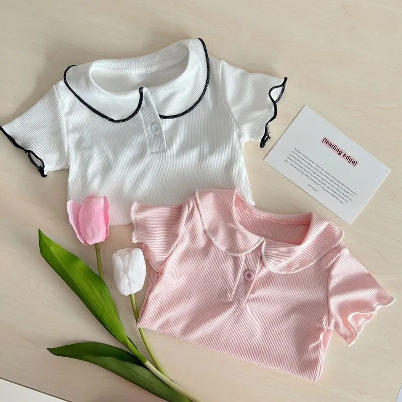 Baby girl summer new doll collar tops cute girls short-sleeve veel t-shirt