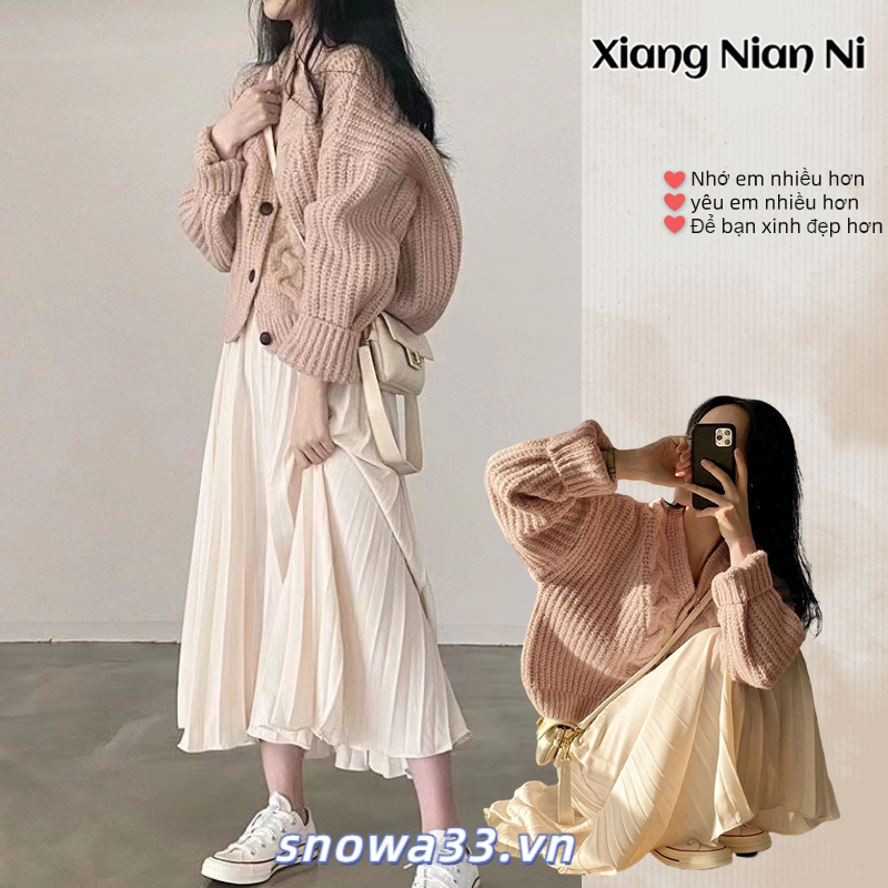 Xiang Nian Ni Áo Khoác cardigan Dài Tay Dáng Rộng Cổ Chữ V Cài Một Hàng Nút Cỡ Lớn Phong Cách retro Hàn Quốc Mùa Thu