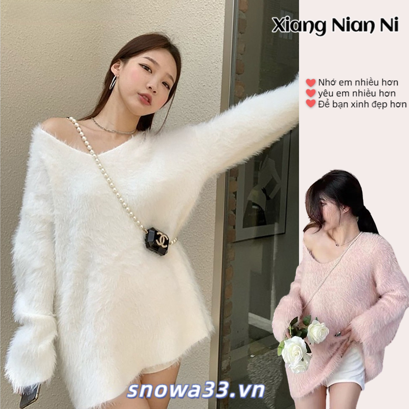 Áo sweater Dệt Kim Mềm Dáng Rộng Cổ Chữ V Thời Trang Thu Đông Cho Nữ