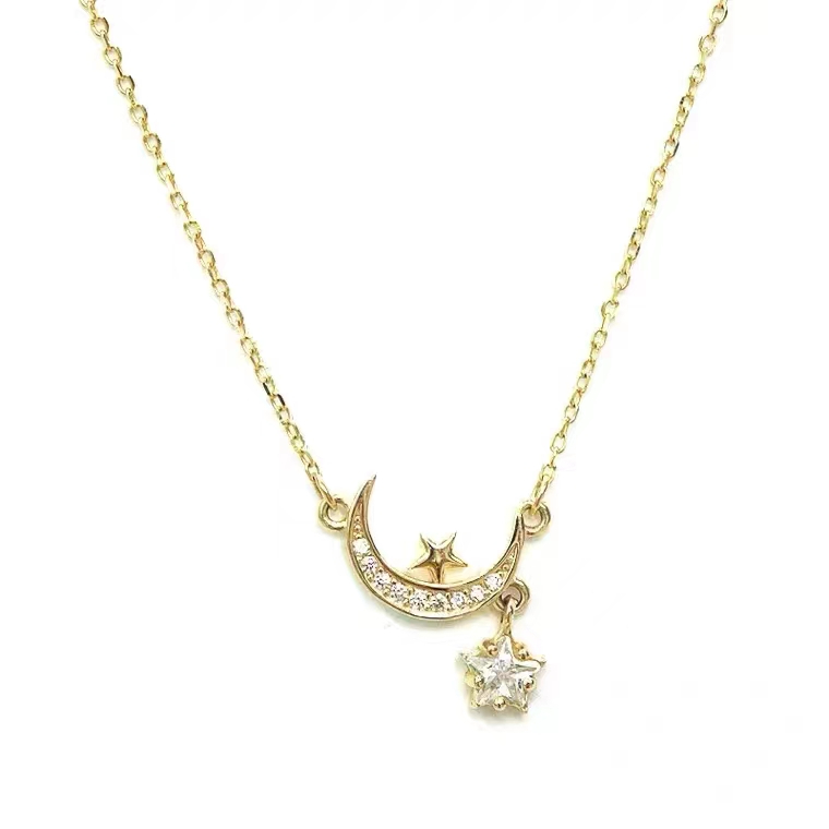 Dây Chuyền Bạc sterling Mặt Trăng Và Ngôi Sao Tinh Xảo Dễ Phối Đồ Phong Cách retro Cho Nữ