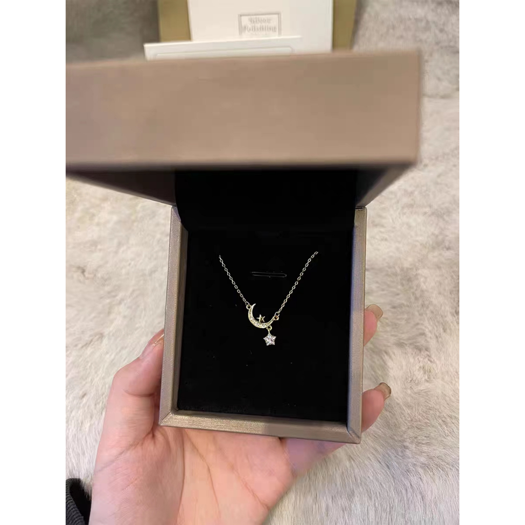 Dây Chuyền Bạc sterling Mặt Trăng Và Ngôi Sao Tinh Xảo Dễ Phối Đồ Phong Cách retro Cho Nữ