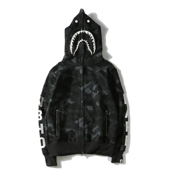 Bape Áo Khoác hoodie Vải cotton In Họa Tiết Phối Khóa Kéo Cá Tính