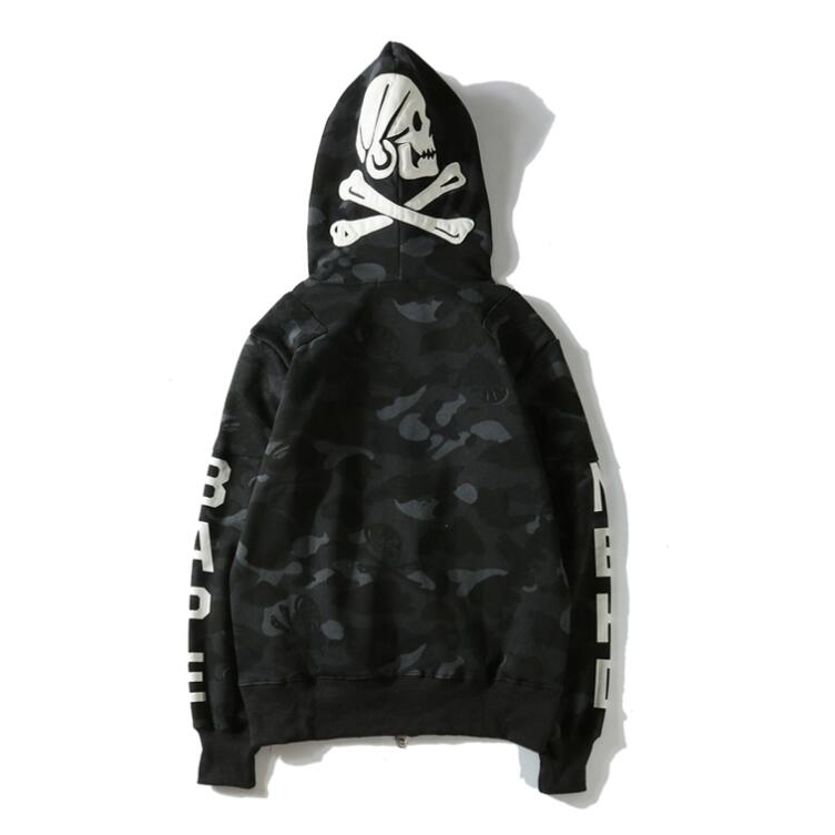 Bape Áo Khoác hoodie Vải cotton In Họa Tiết Phối Khóa Kéo Cá Tính