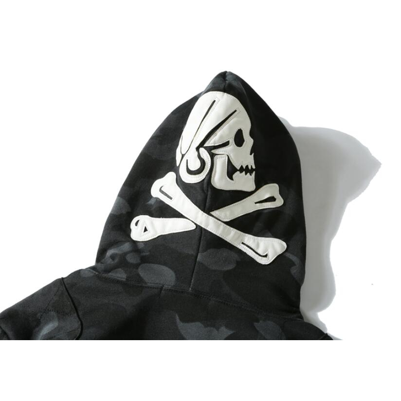 Bape Áo Khoác hoodie Vải cotton In Họa Tiết Phối Khóa Kéo Cá Tính