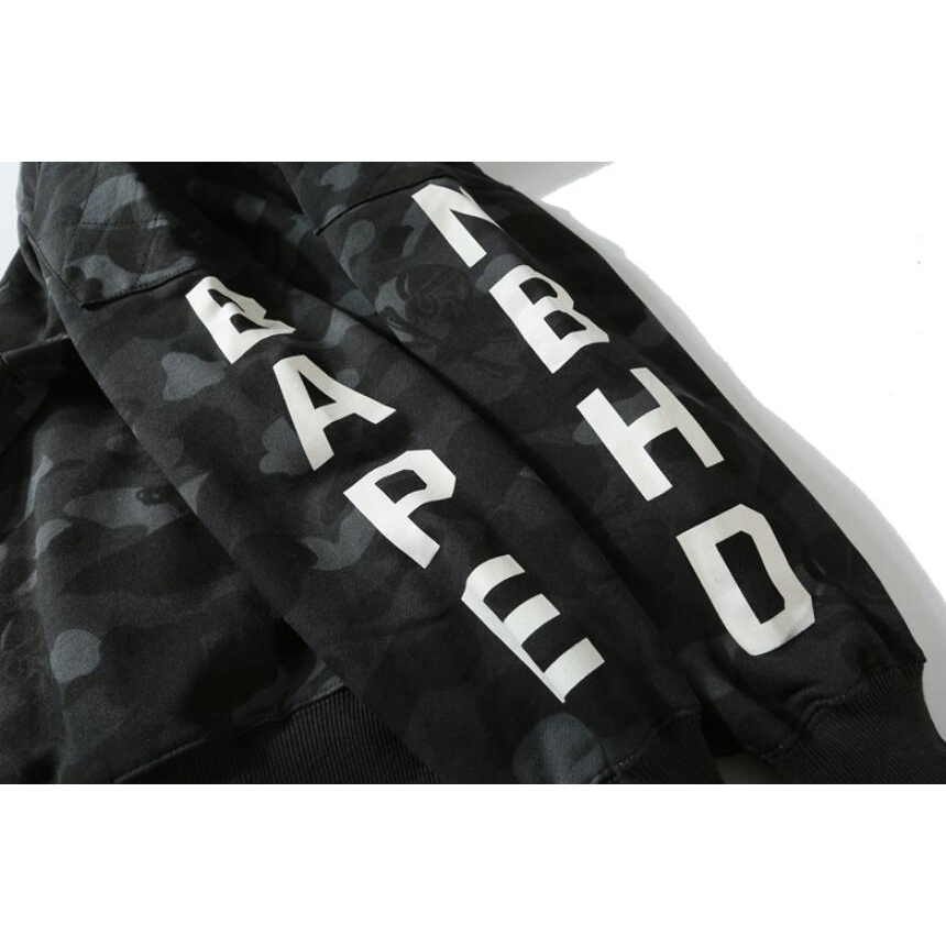 Bape Áo Khoác hoodie Vải cotton In Họa Tiết Phối Khóa Kéo Cá Tính