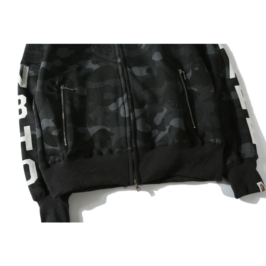 Bape Áo Khoác hoodie Vải cotton In Họa Tiết Phối Khóa Kéo Cá Tính