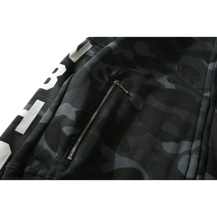Bape Áo Khoác hoodie Vải cotton In Họa Tiết Phối Khóa Kéo Cá Tính