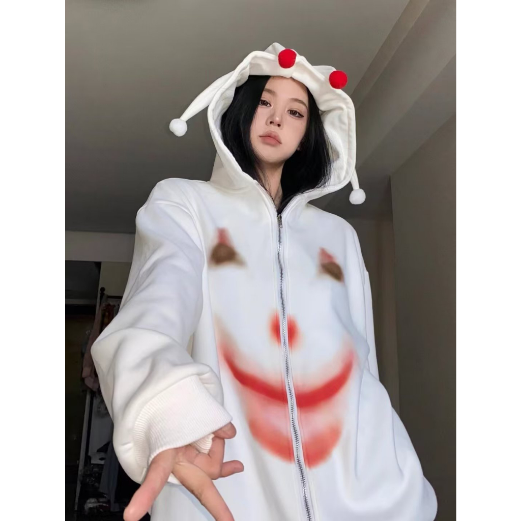 Áo Hoodie Tay Dài Dáng Rộng In Hình Chú Hề Cá Tính Cho Nữ