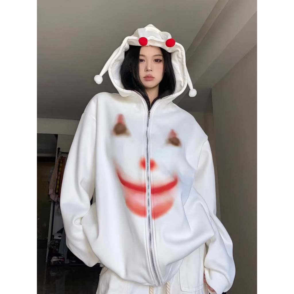 Áo Hoodie Tay Dài Dáng Rộng In Hình Chú Hề Cá Tính Cho Nữ