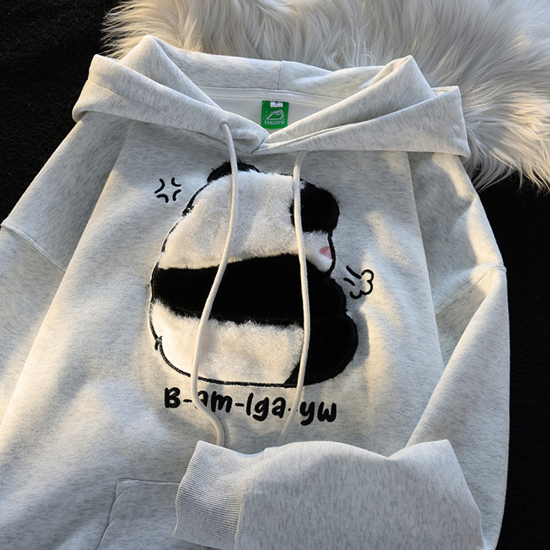 HUIZUMEI  Áo Hoodie Ba Chiều Thêu Họa Tiết Cho Nữ