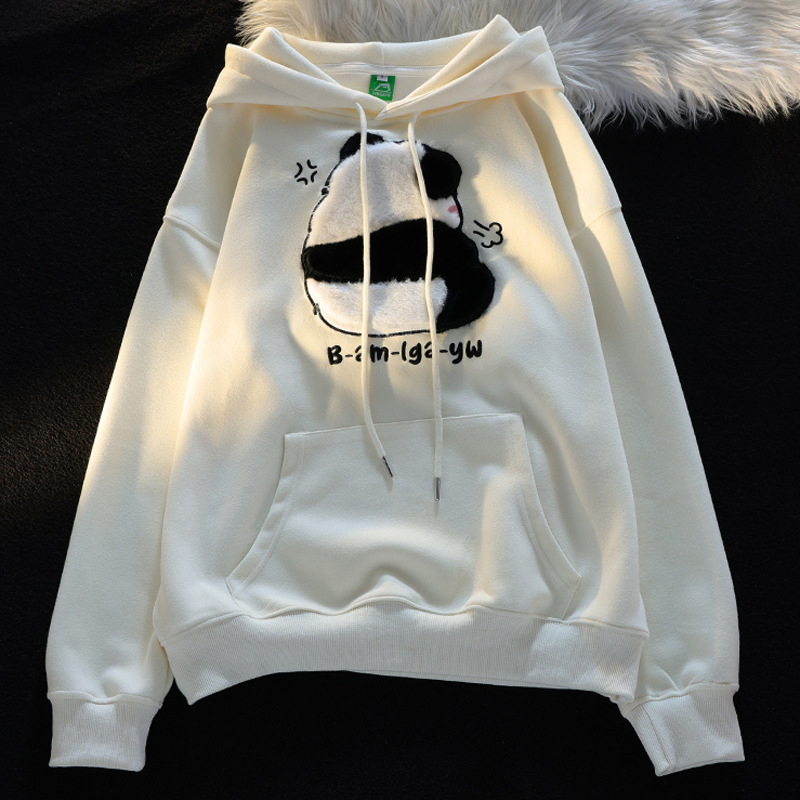 HUIZUMEI  Áo Hoodie Ba Chiều Thêu Họa Tiết Cho Nữ