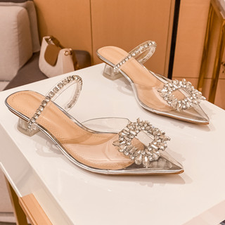 Dép Sandal Cao Gót Quai Trong Suốt Đính Đá 3 Kiểu Tùy Chọn Thời Trang Mùa Hè Cho Nữ