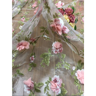 1 yard Vải Ren Thêu 3d organza