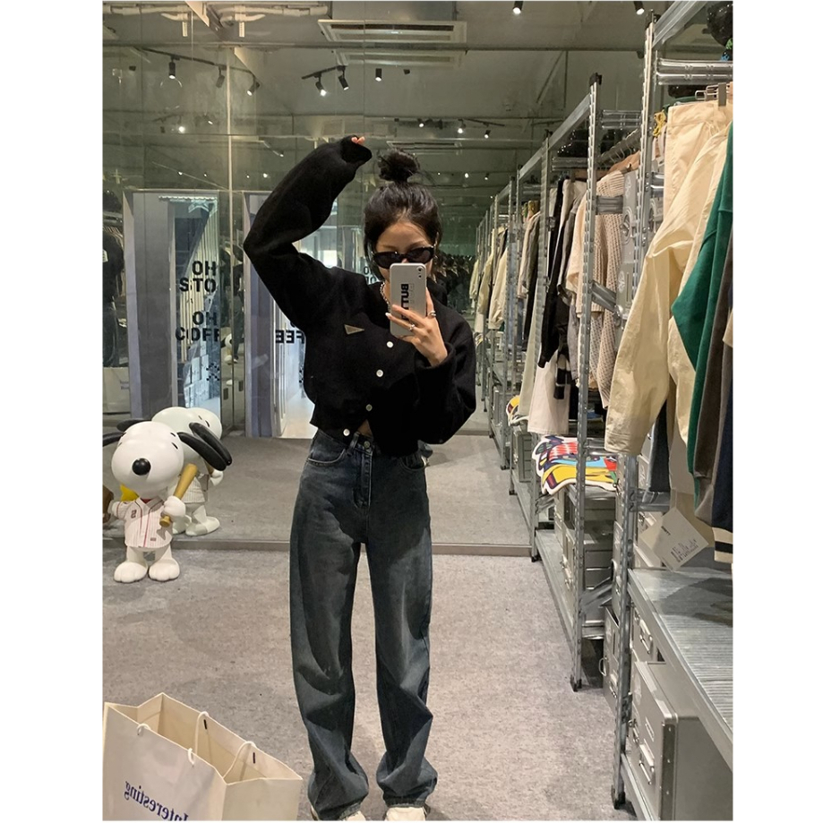 Porozi Áo Sơ Mi Dệt Kim Tay Dài Màu Trơn Cài Nút Thời Trang Mùa Thu Phong Cách Hàn Quốc Cho Nữ