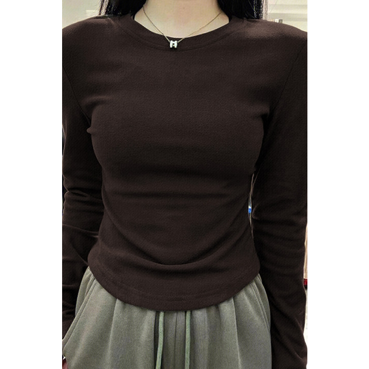 Xiaozhainv Áo Thun Tay Dài Cổ Tròn 5 Màu Trơn Thời Trang Dành Cho Nữ