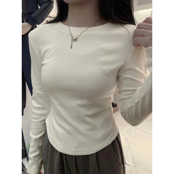 Xiaozhainv Áo Thun Tay Dài Cổ Tròn 5 Màu Trơn Thời Trang Dành Cho Nữ