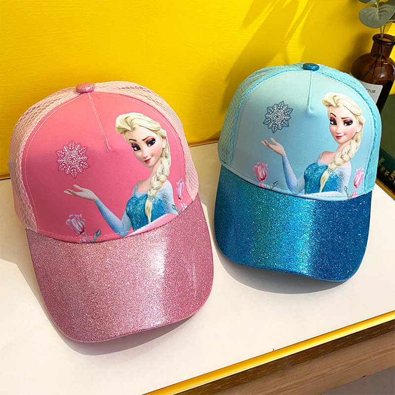 SUGE Công chúa băng giá Elsa Mũ cô gái đáng yêu Phim hoạt hình cho trẻ em Mũ bóng chày cho trẻ em Mũ chống nắng Hip Hop Mũ hoạt hình Sequins