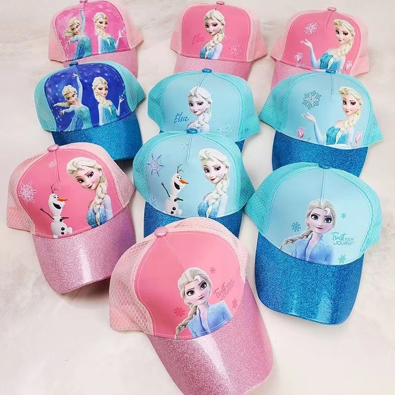 SUGE Công chúa băng giá Elsa Mũ cô gái đáng yêu Phim hoạt hình cho trẻ em Mũ bóng chày cho trẻ em Mũ chống nắng Hip Hop Mũ hoạt hình Sequins
