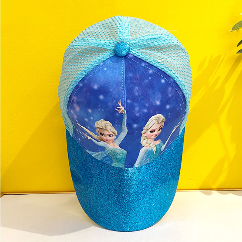 SUGE Công chúa băng giá Elsa Mũ cô gái đáng yêu Phim hoạt hình cho trẻ em Mũ bóng chày cho trẻ em Mũ chống nắng Hip Hop Mũ hoạt hình Sequins