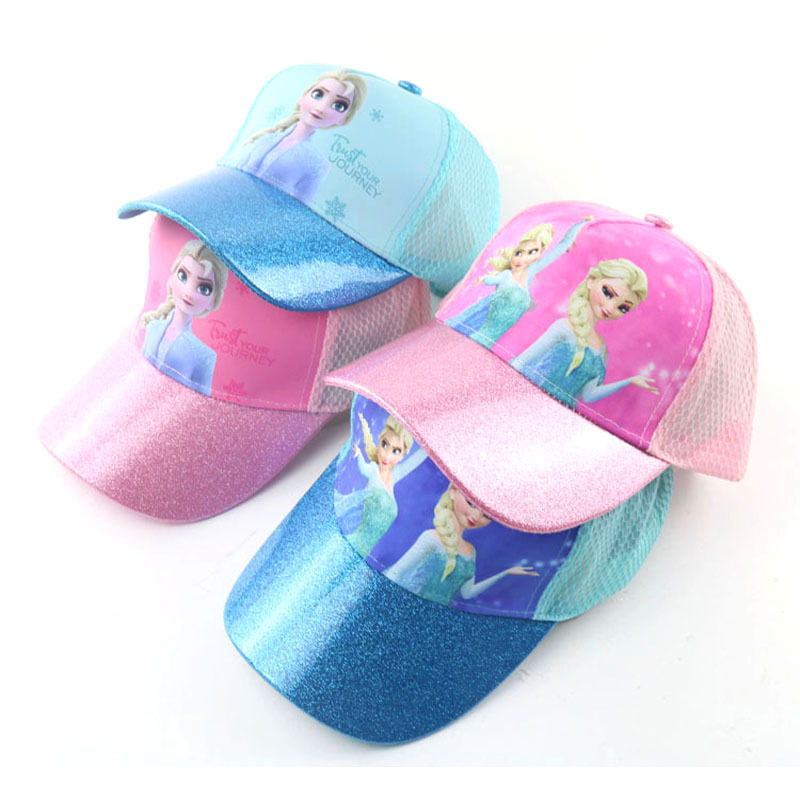 SUGE Công chúa băng giá Elsa Mũ cô gái đáng yêu Phim hoạt hình cho trẻ em Mũ bóng chày cho trẻ em Mũ chống nắng Hip Hop Mũ hoạt hình Sequins