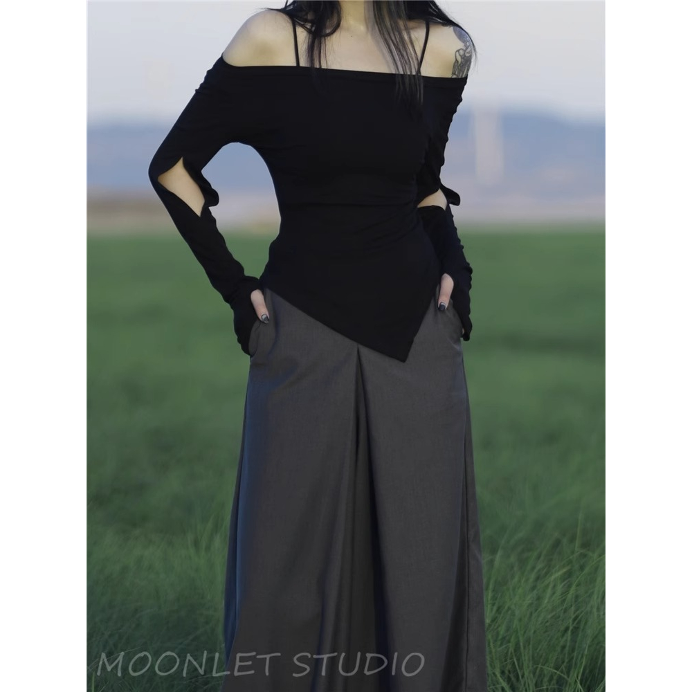 Áo Thun Tay Dài Trễ Vai Dáng Ôm Thời Trang Mùa Thu Cho Nữ ar