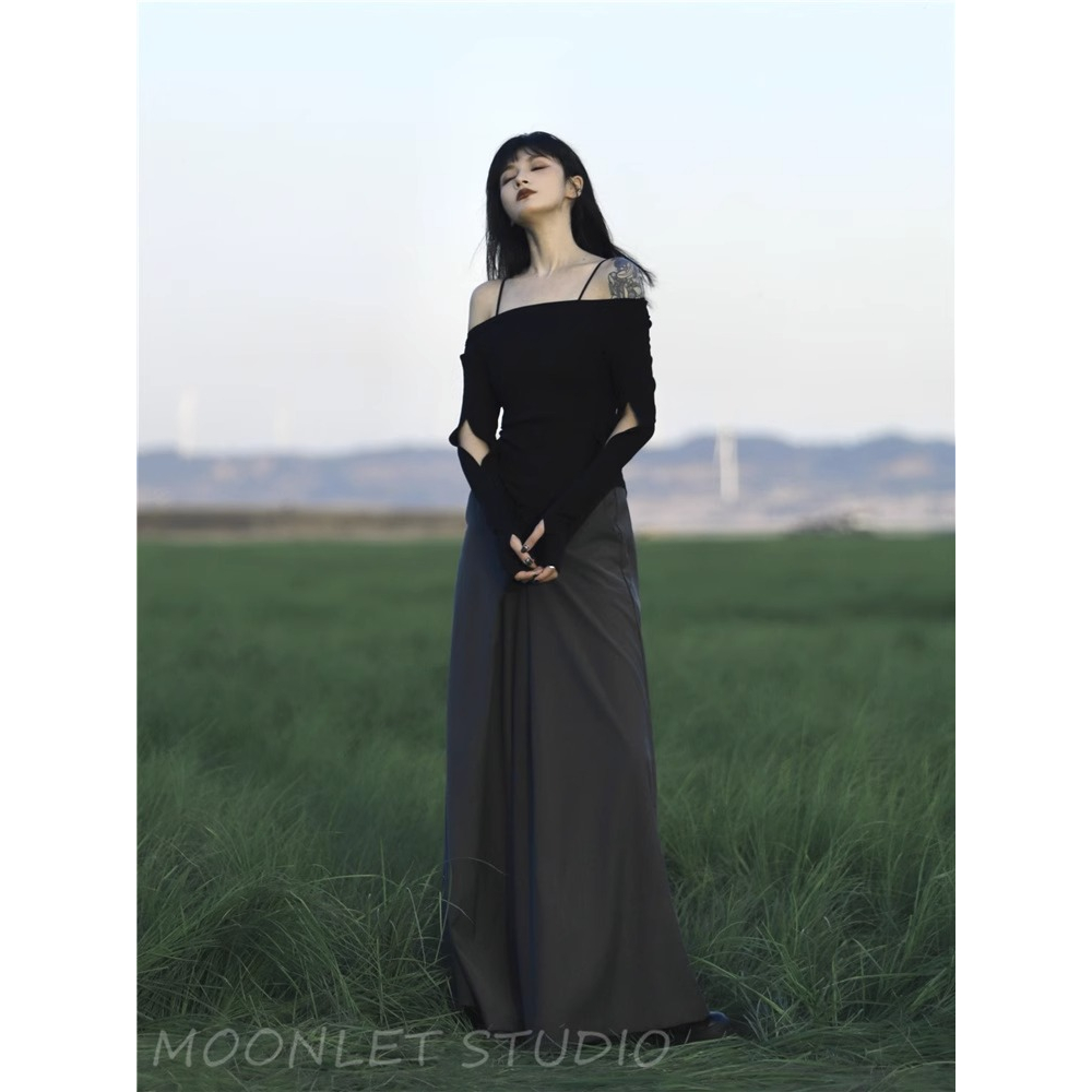 Áo Thun Tay Dài Trễ Vai Dáng Ôm Thời Trang Mùa Thu Cho Nữ ar