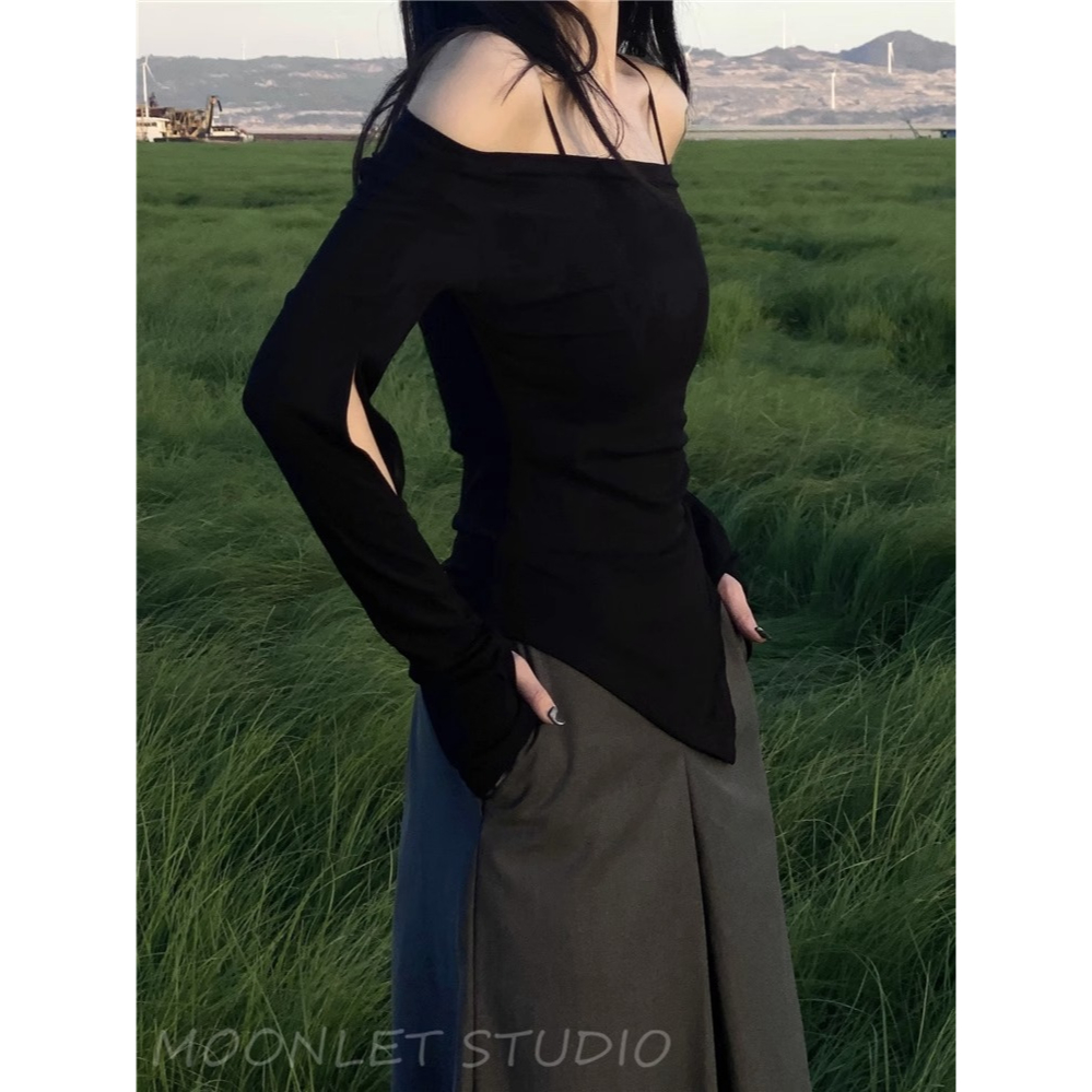 Áo Thun Tay Dài Trễ Vai Dáng Ôm Thời Trang Mùa Thu Cho Nữ ar