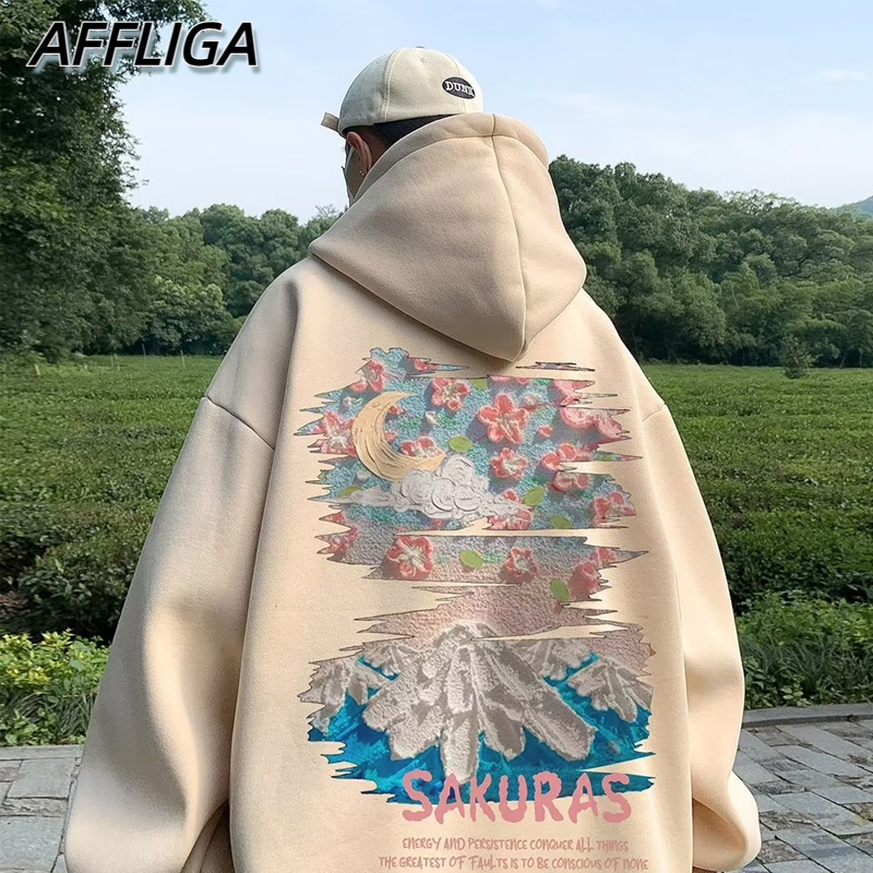 ✦AFFLIGA✦ Áo Hoodie Tay Dài In Hình Phong Cảnh Núi Tuyết Thời Trang Hàn Quốc 2023