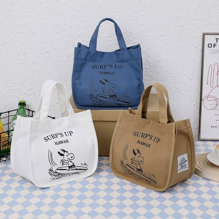 CYRUS WORLD Túi tote in hình dễ thương，Túi Hộp Cơm Túi Xách Snoopy Canvas Di Động Dung Tích Lớn Túi Tote Túi Đựng Đồ Ăn Trưa